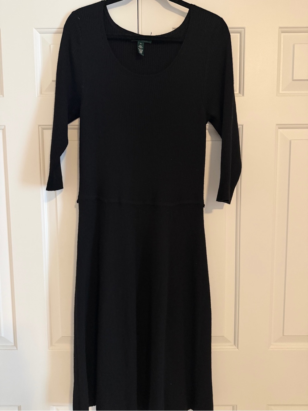 Ralph Lauren Black Ribbed Scoop-Neck Long-Sleeve Midi Dress